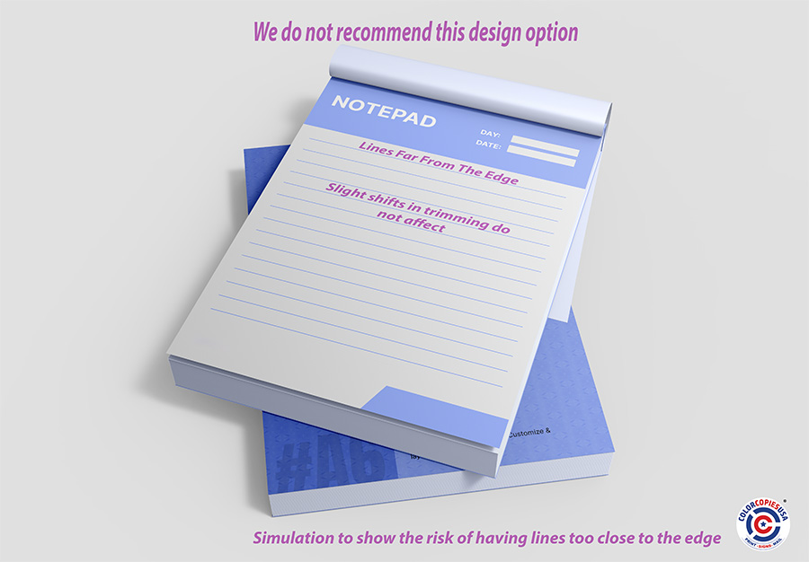 Example of a poorly placed thin border looking uneven after trimming, contrasted with a well-placed thick border that looks professional.