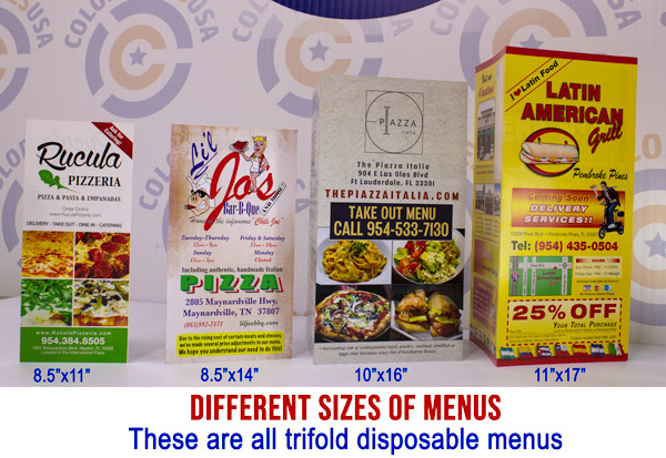 picture of trifold menus in different sizes