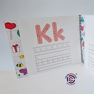 Spiral-bound children's workbook for learning letters