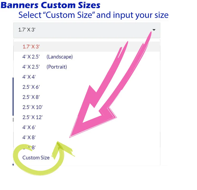 This image shows how to select Custom Size option so that you can fully customize your banner This image shows how to select Custom Size option so that you can fully customize your banner