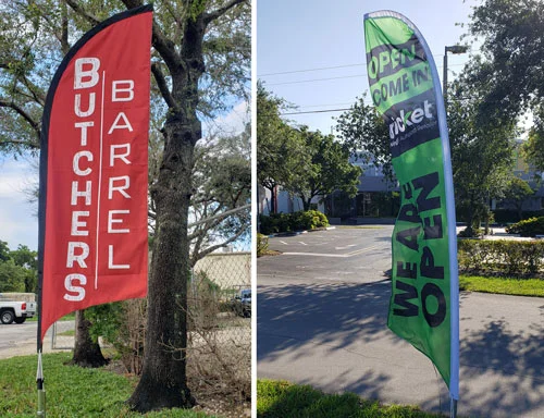 picture showing two feather flags