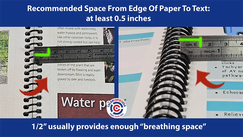 Illustration showing recommended 0.5 inch margin for coil binding