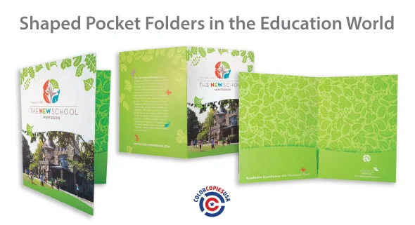 this picture shows a presentation folder that a school used to share information with students. The shaped pockets give it a nice touch of appreciation.